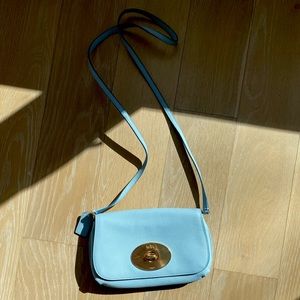 light blue leather Coach cross body purse